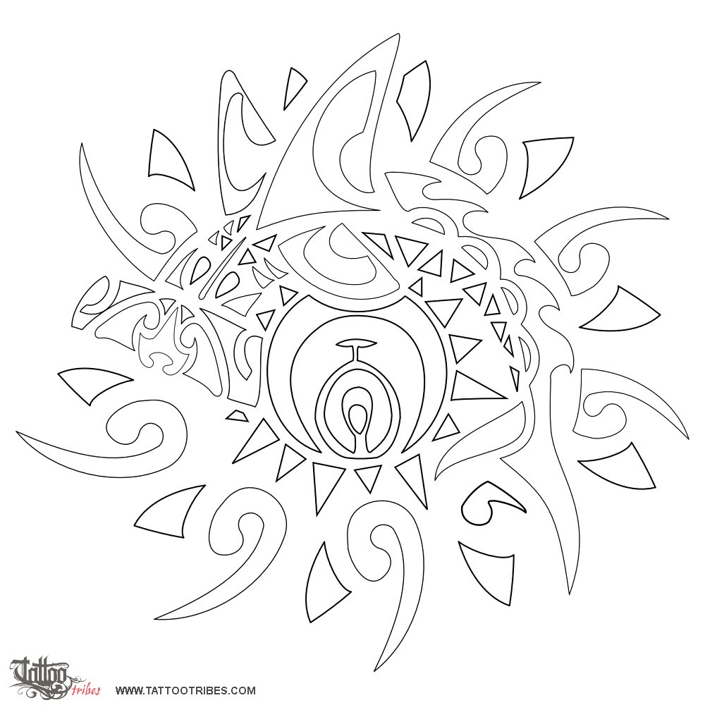 Stencil outline of Sun and eye, Power and authority downloadable hi-res tattoo stencil