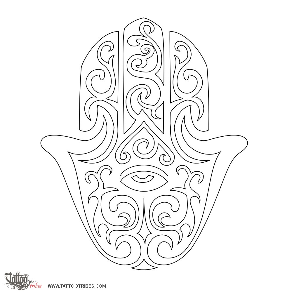 Stencil outline of Hamsa, Protection downloadable hi-res tattoo stencil