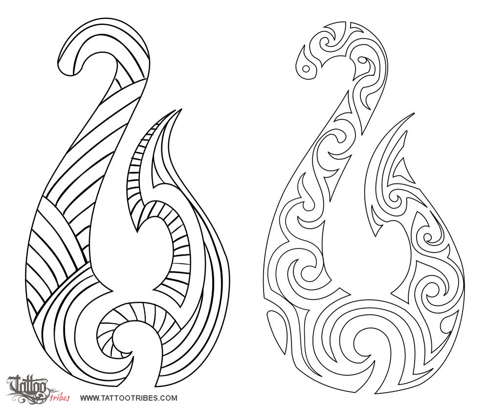 Stencil outline of Hei Matau, Prosperity, determination downloadable hi-res tattoo stencil