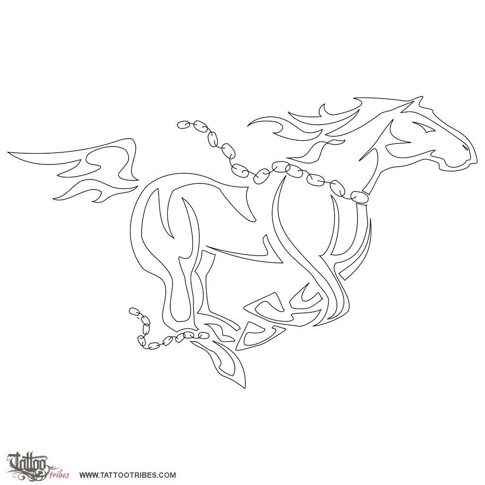 Stencil outline of Galloping horse, Free downloadable hi-res tattoo stencil