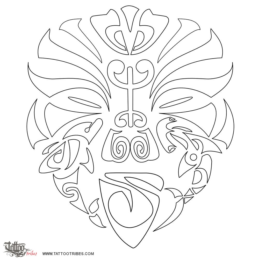 Stencil outline of Warrior mask, tenacity, friendship downloadable hi-res tattoo stencil