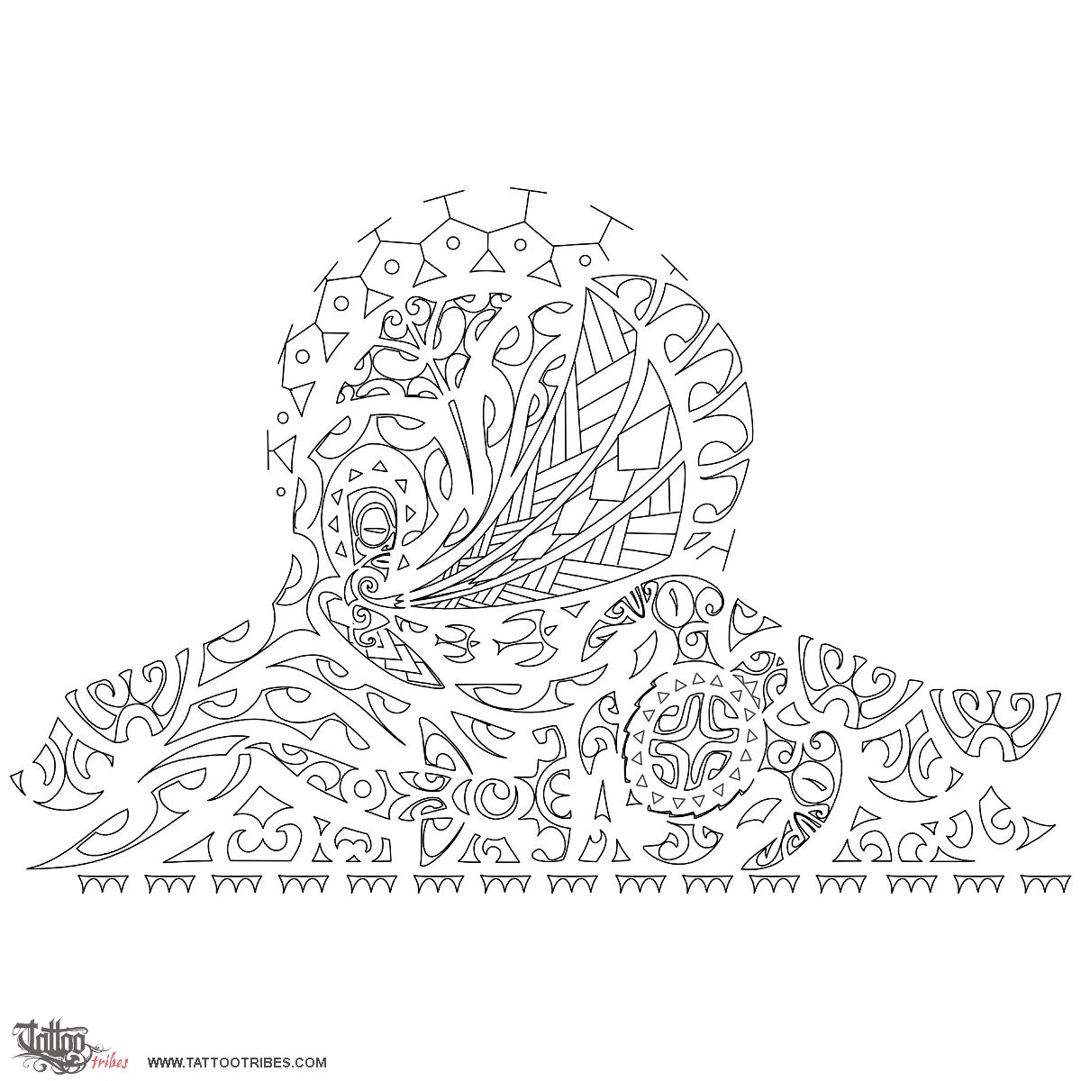 Stencil outline of Kitesurfer, Joyful warrior downloadable hi-res tattoo stencil