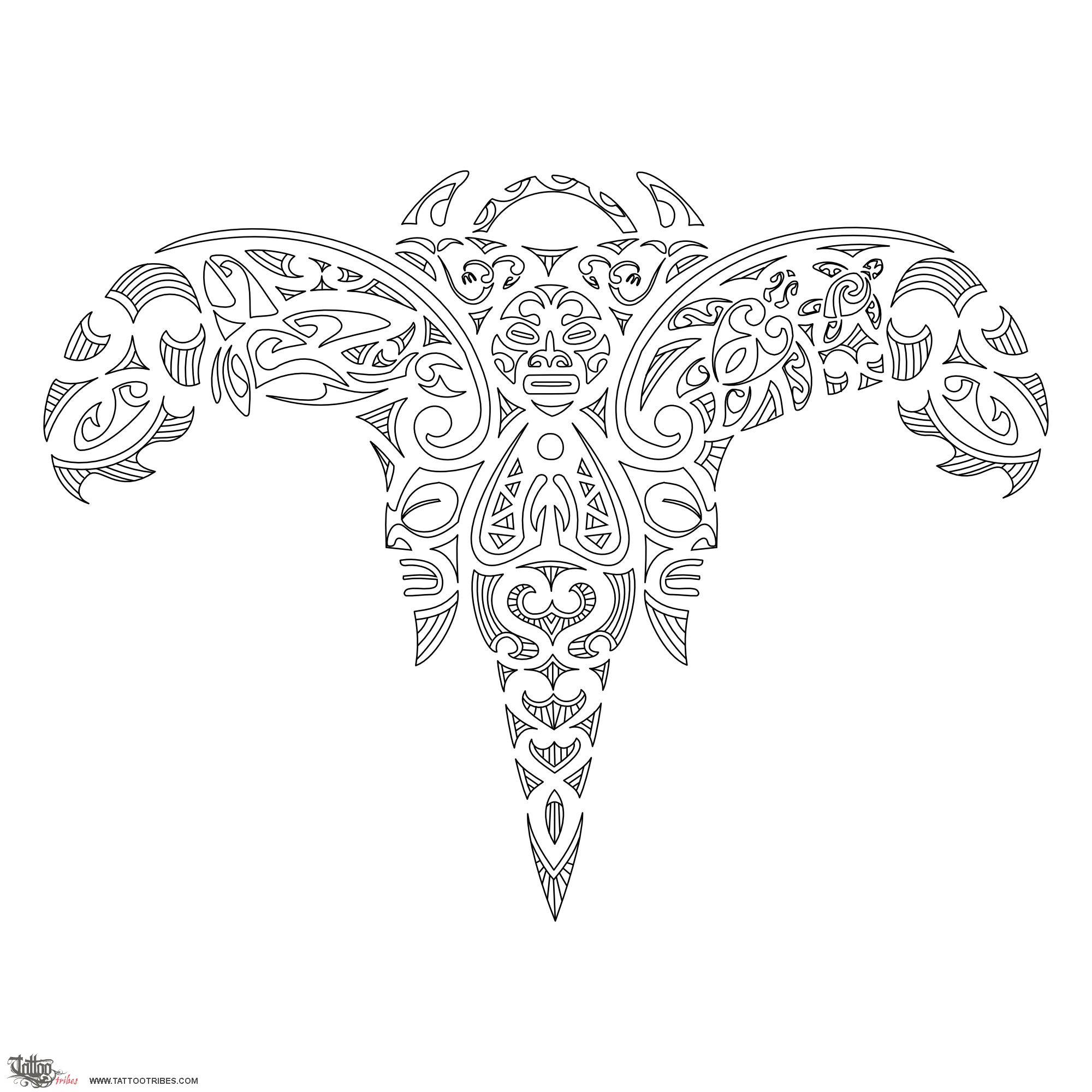 Stencil outline of Manta angel, Protection, freedom downloadable hi-res tattoo stencil