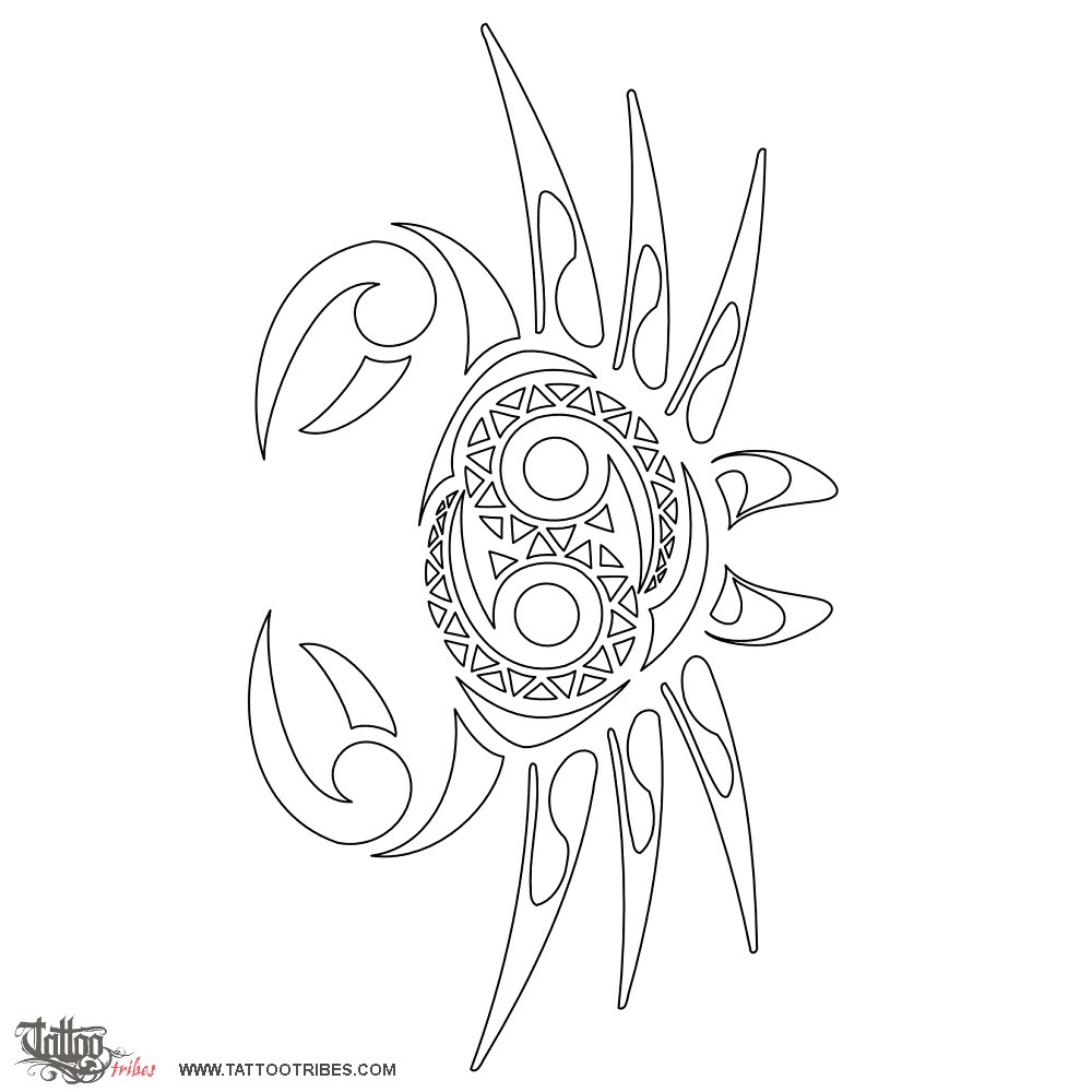 Stencil outline of Crab, Zodiac: cancer downloadable hi-res tattoo stencil