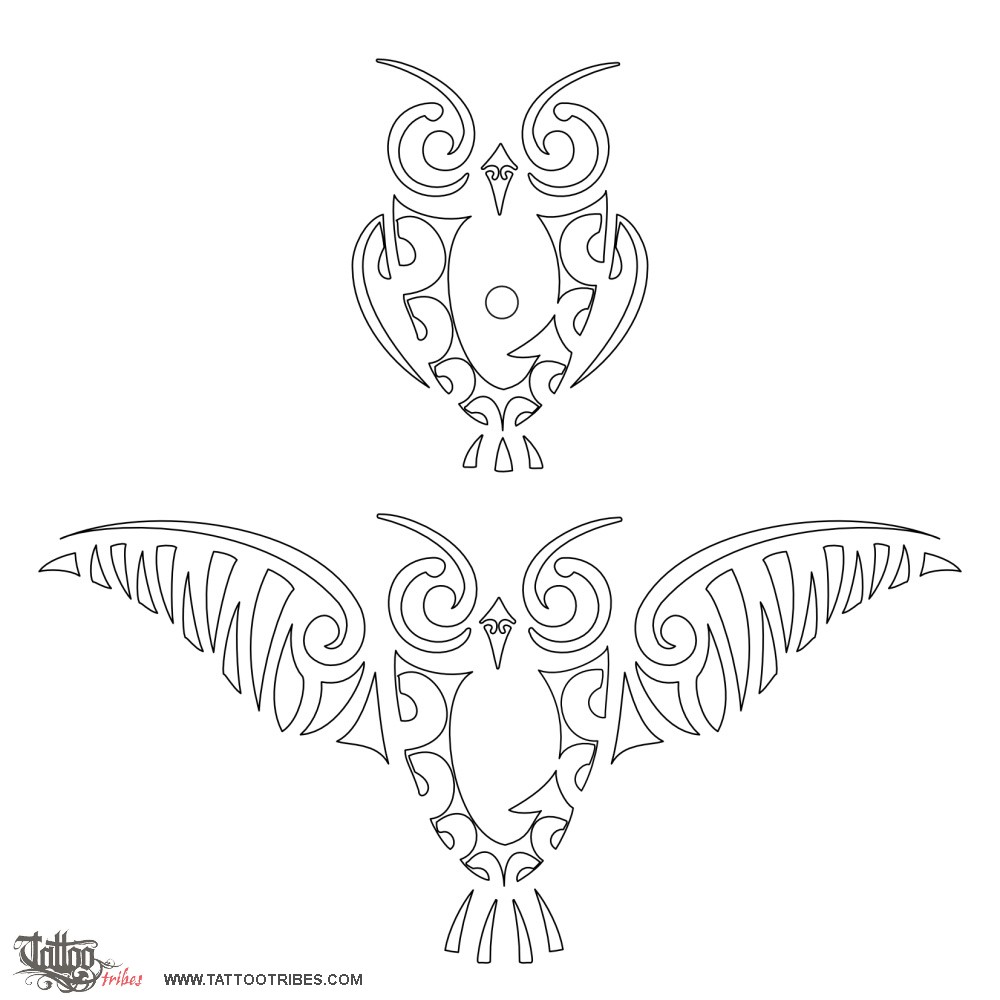 Stencil outline of Ruru, Owl downloadable hi-res tattoo stencil