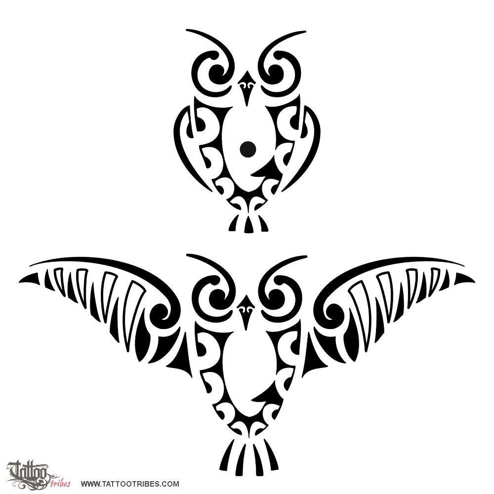 Tattoo image of Ruru, Owl downloadable hi-res tattoo flash design