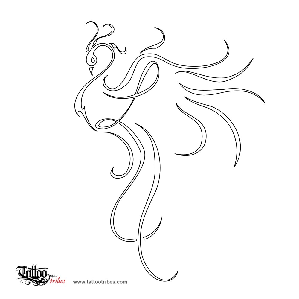 Tattoo stencil of Phoenix and L, Eternity, memory downloadable hi-res tattoo stencil