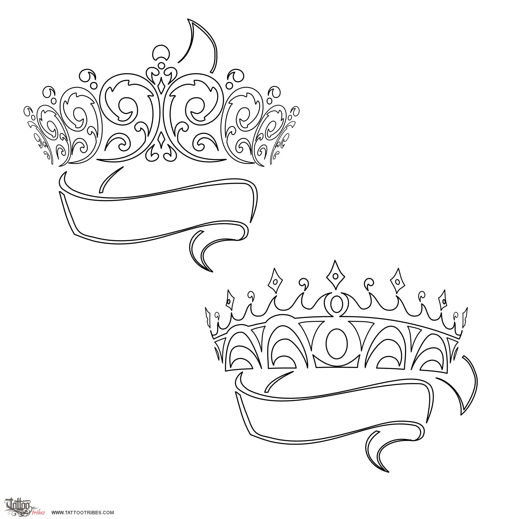 Stencil outline of Crowns, Sovereignty downloadable hi-res tattoo stencil