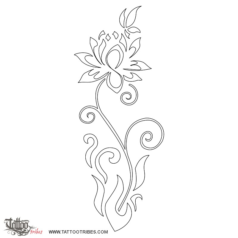 Stencil outline of Healing lotus, Relief downloadable hi-res tattoo stencil