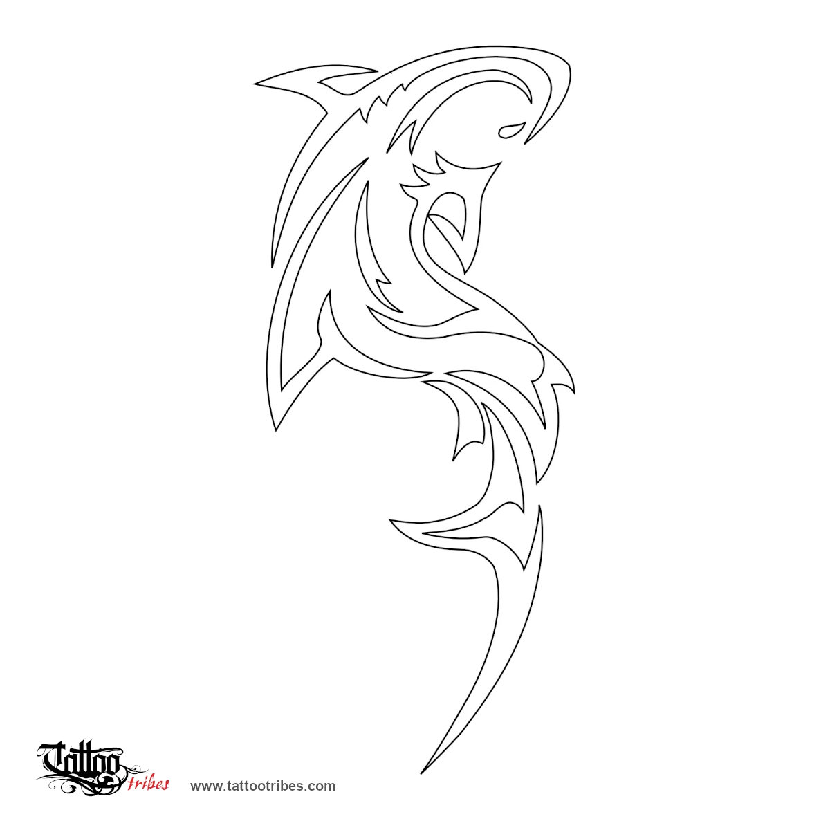 Stencil outline of Shark, Adaptability downloadable hi-res tattoo stencil
