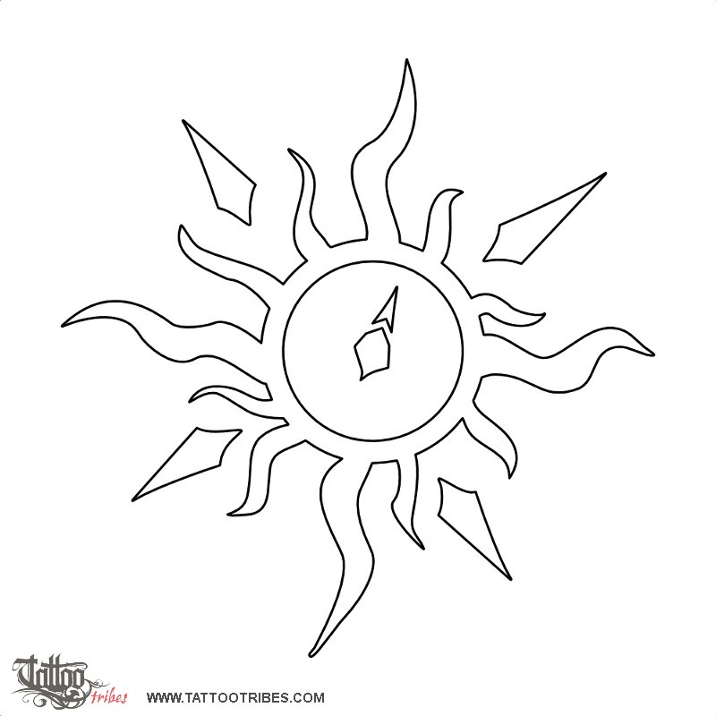 Stencil outline of Sun compass, Direction downloadable hi-res tattoo stencil