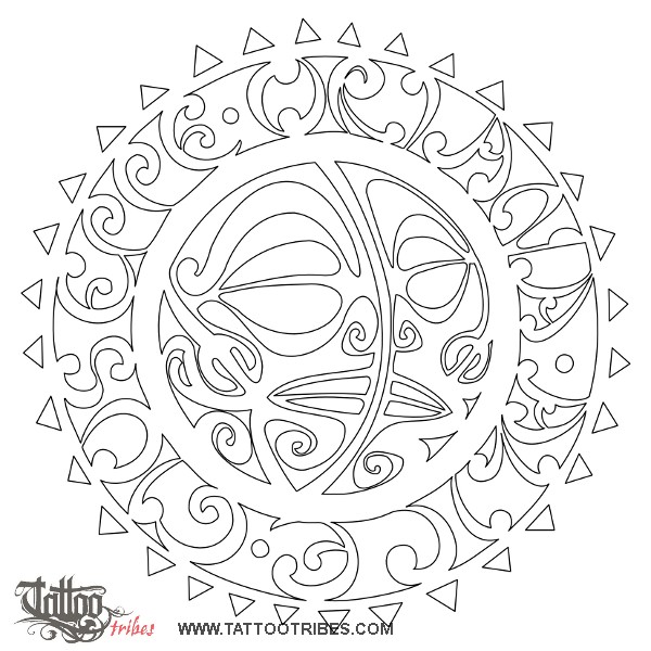 Stencil outline of Sun-moon, Union downloadable hi-res tattoo stencil