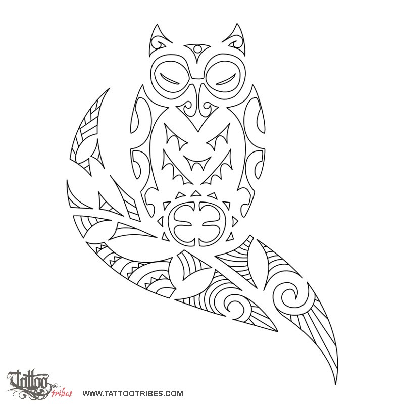 Stencil outline of Tiki owl, Protection, victory downloadable hi-res tattoo stencil
