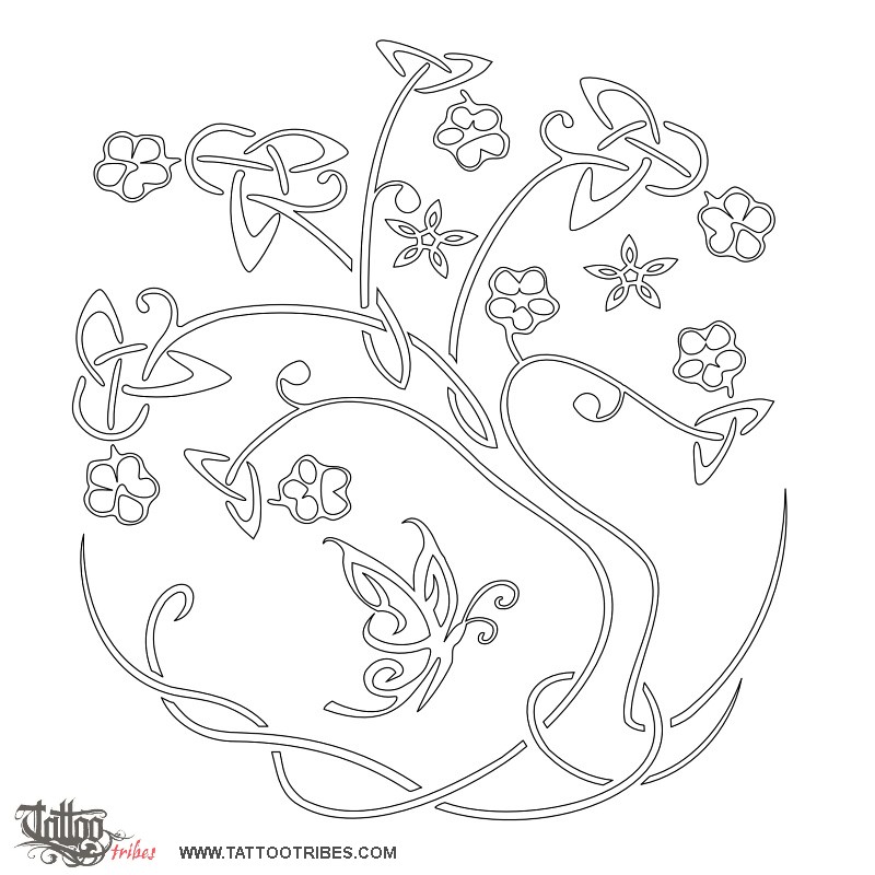 Stencil outline of Tree of life, Union downloadable hi-res tattoo stencil