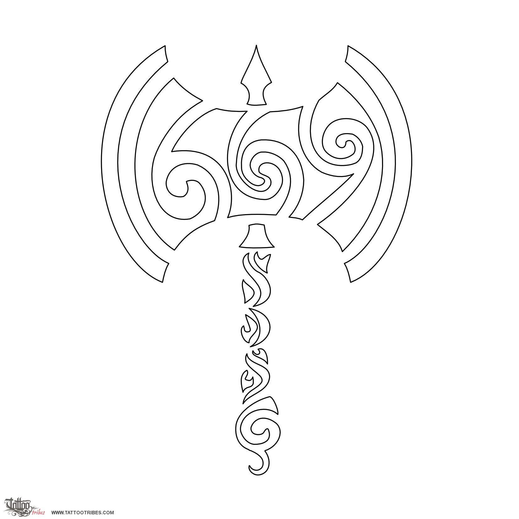 Stencil outline of Tribal labrys, Warrior downloadable hi-res tattoo stencil