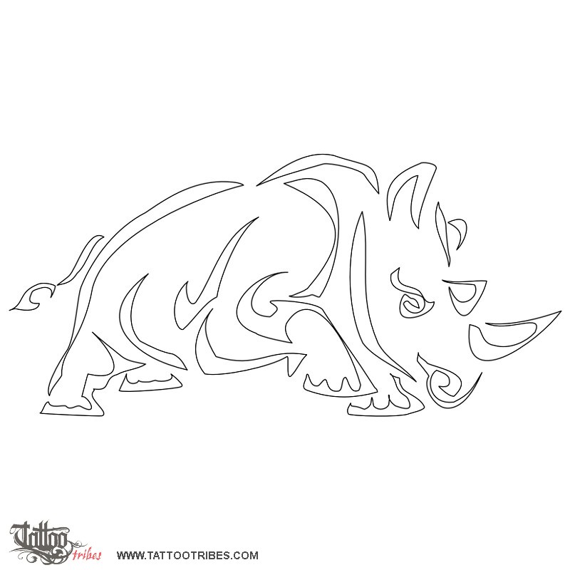 Stencil outline of Stylized rhinoceros, Protection, achievement downloadable hi-res tattoo stencil