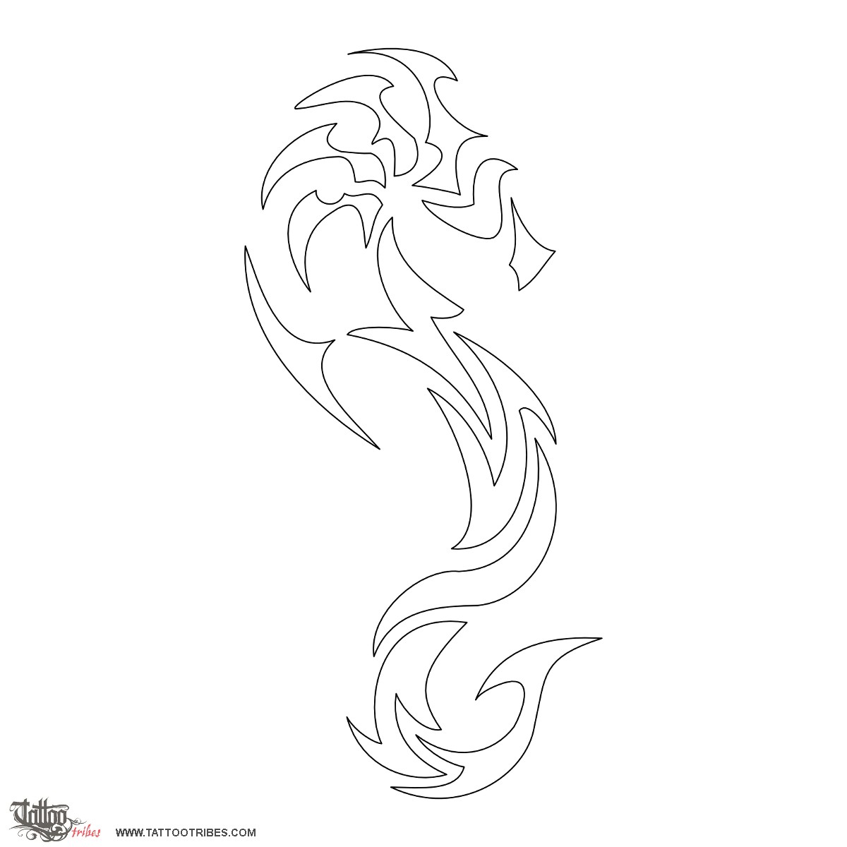 Stencil outline of Tribal seahorse, Patience, tenacity downloadable hi-res tattoo stencil
