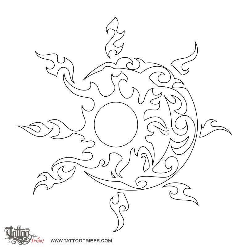 Stencil outline of Sun-moon, Water and fire downloadable hi-res tattoo stencil