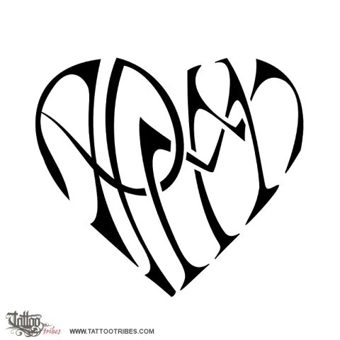 A+P+M+M heart (Bond) tattoo design thumbnail