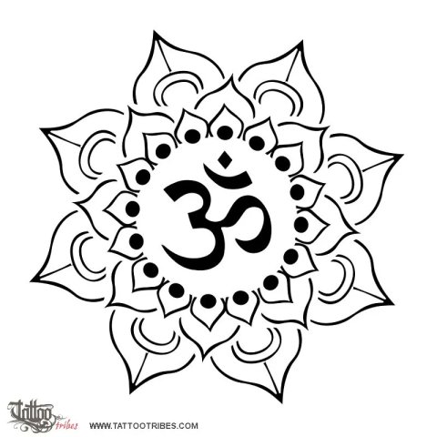 Lotus and AUM (Perfection, awareness) tattoo design thumbnail