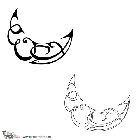 Moon with letters A+E (Love, union) tattoo design thumbnail