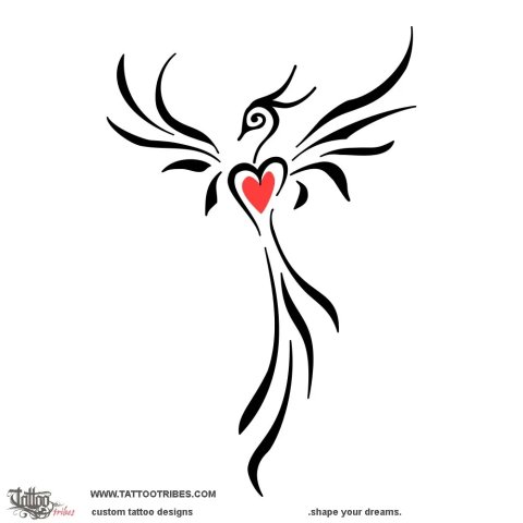 Heart phoenix (New love) tattoo design thumbnail