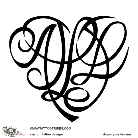 A+J+L+J+L heart (Bond) tattoo design thumbnail