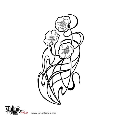 Art Nouveau poppies (Imagination, success) tattoo design thumbnail