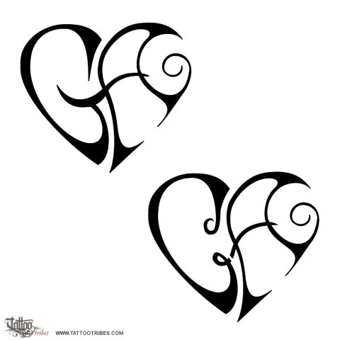 C+A and G+A heart (Union, love) tattoo design thumbnail