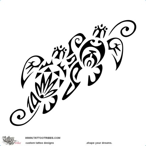 Two turtles (Life together) tattoo design thumbnail
