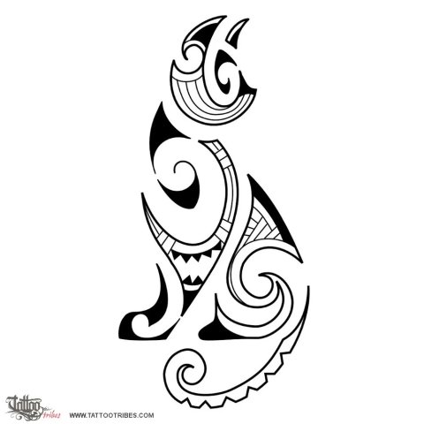 Maori style cat (Maori series: EARTH) tattoo design thumbnail
