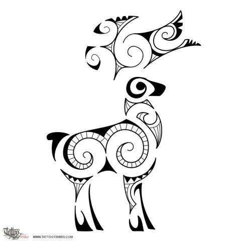 Maori style deer (Maori series: EARTH) tattoo design thumbnail