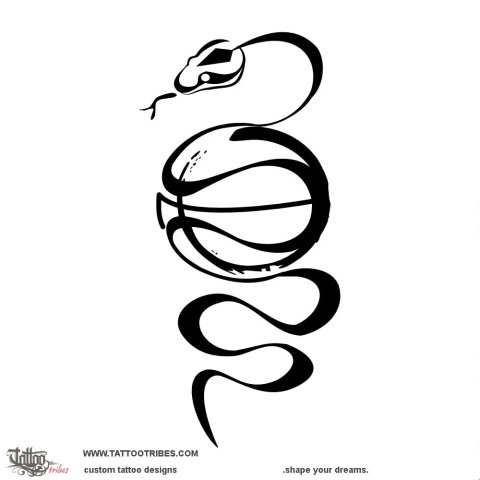 Snake &amp; basketball (Sport) tattoo design thumbnail