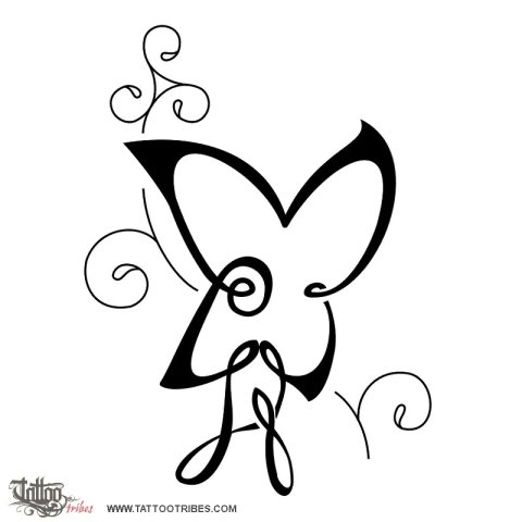 M+G butterfly (Together forever) tattoo design thumbnail