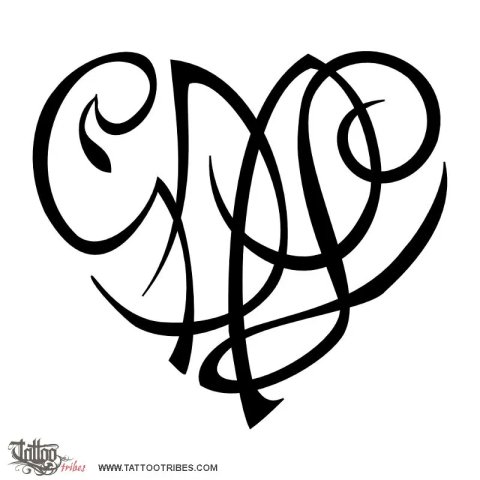 G+D+P+L heart (Family) tattoo design thumbnail