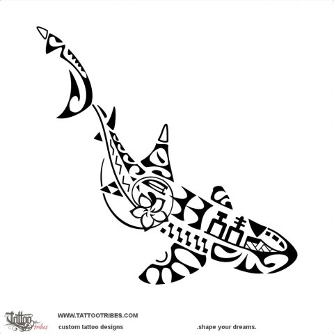 Ma'o mamaru (Whitetip reef shark) tattoo design thumbnail