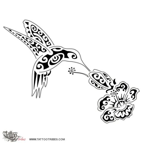 Hummingbird and hibiscus (Live for the moment) tattoo design thumbnail