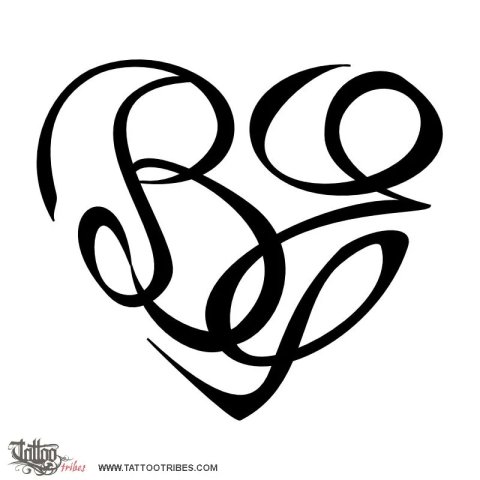 B+E heart (Bond) tattoo design thumbnail