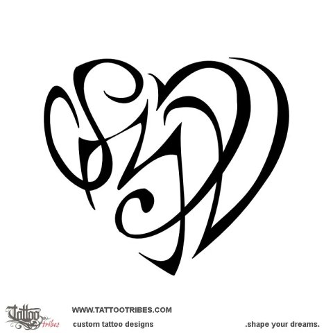 S+M+I+V Heart (Family) tattoo design thumbnail
