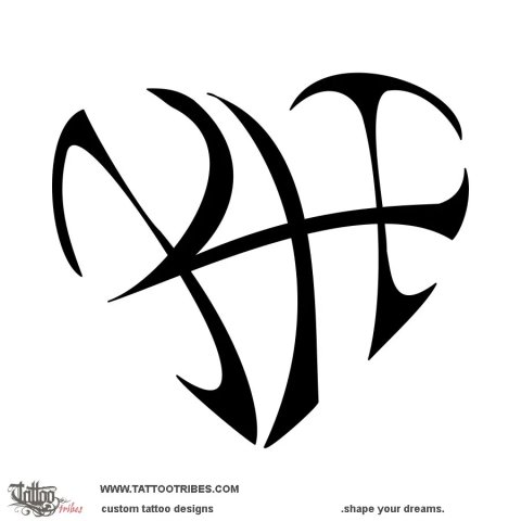 K+H heart (Bond) tattoo design thumbnail