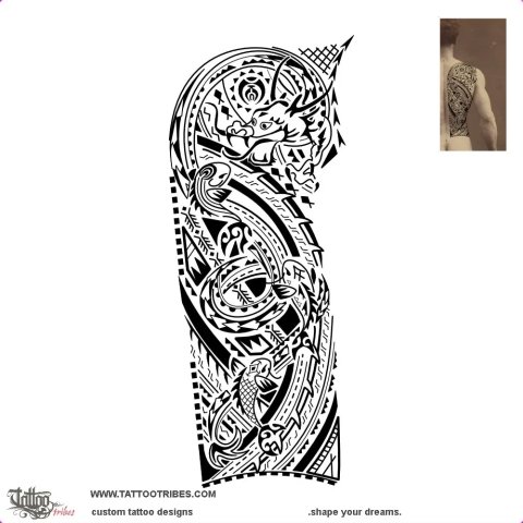 Dragon & Koi (Warrior) tattoo design thumbnail