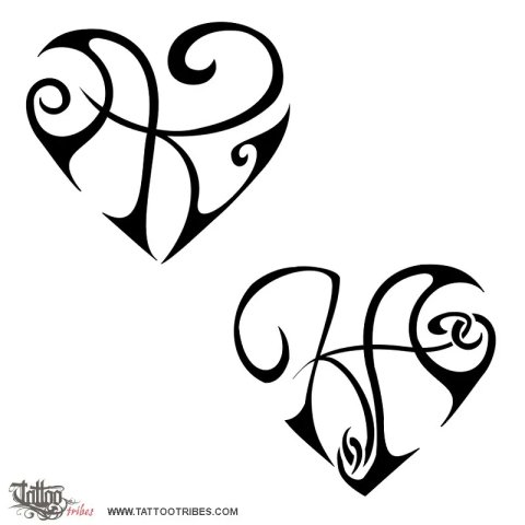 K+A heart (Union, love) tattoo design thumbnail