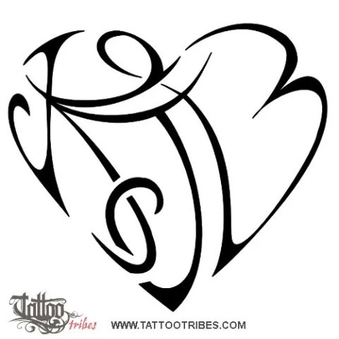 K+J+B heart (Bond, love) tattoo design thumbnail