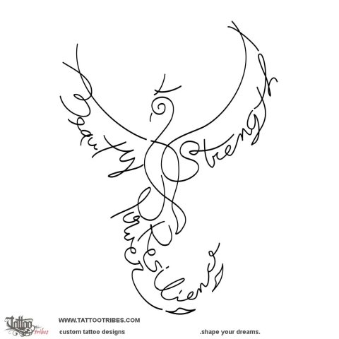 Word phoenix (Rebirth) tattoo design thumbnail