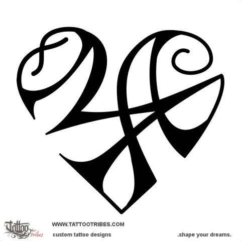 Heart M+A (Eternal bond) tattoo design thumbnail