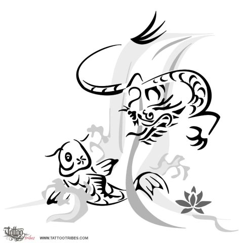 Koi and dragon (Tenacity) tattoo design thumbnail