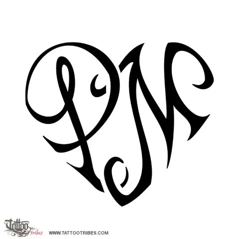 P+M heart (Love) tattoo design thumbnail