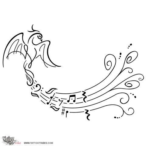 Phoenix & music (Rebirth) tattoo design thumbnail