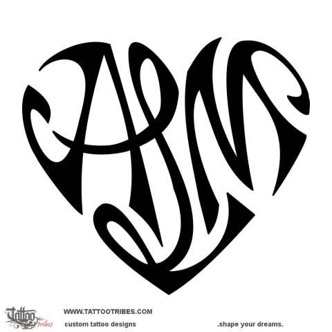 A+L+M heart (Family bond) tattoo design thumbnail