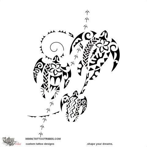 Honu 'e toru (3 turtles) tattoo design thumbnail